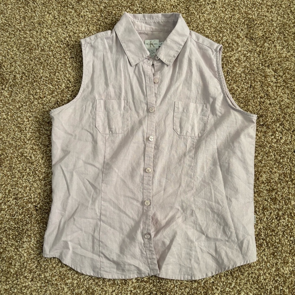 Calvin Klein Jeans || Sleeveless Western Inspired Linen Blend Button-Up Tank L